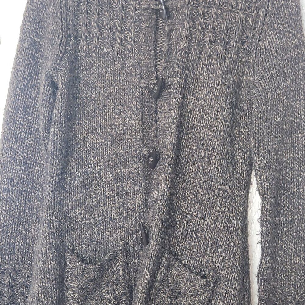 Brown/ Tan/ Black Chunky Knit Button Up Hooded Cardigan Size M